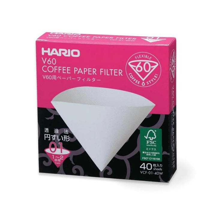 Hario V60 Coffee Paper Filters Size 01 White (Pack of 40)