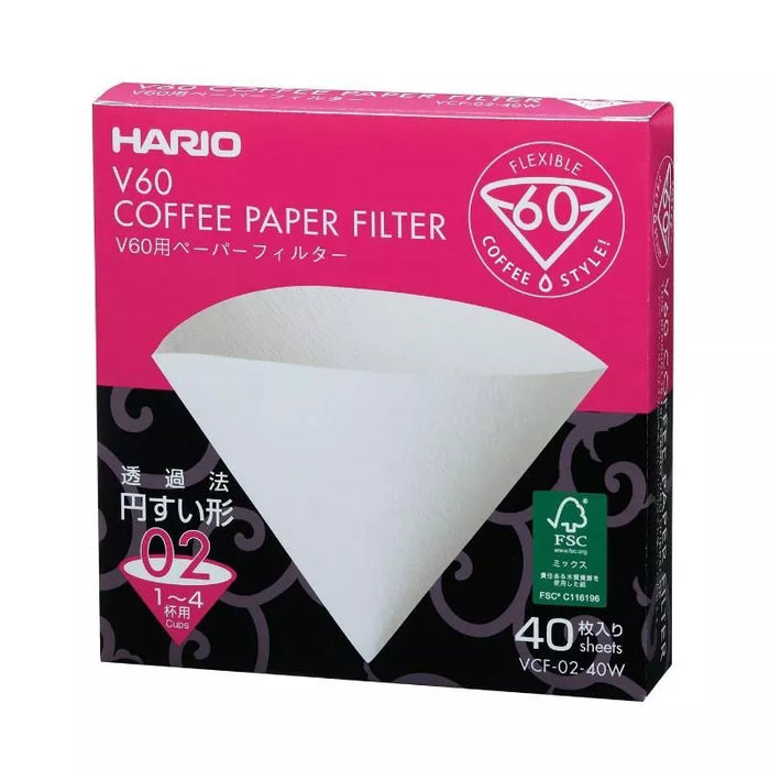 Hario V60 Coffee Paper Filters Size 02 White (Pack of 40)