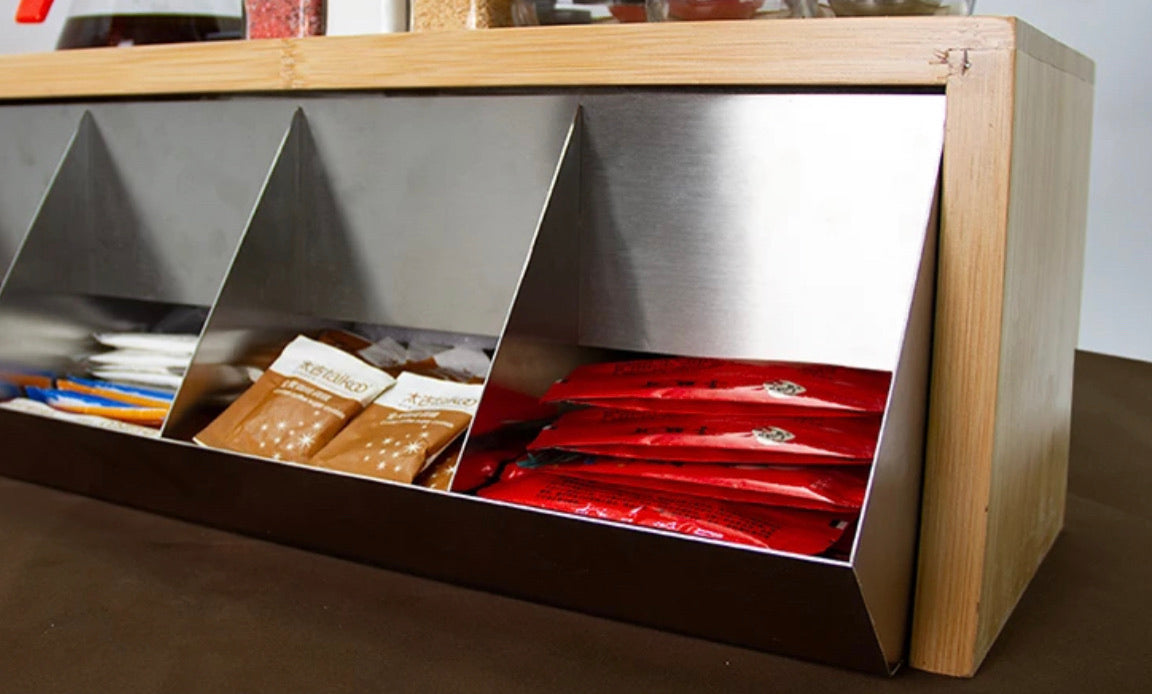 Coffee Bar Storage Rack - Bamboo and Stainless Steel Cups Holder ...
